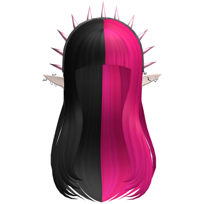 Long Layered Hair w/ Spike Headband Hot Pink Roblox item