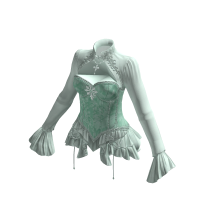 Vintage Corset Blouse w/ Ruffle Cuffs (Green)