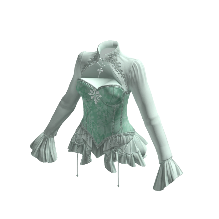 Vintage Corset Blouse w/ Ruffle Cuffs (Green)