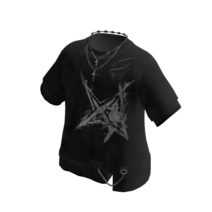 Star Graphic Tee w/ Beaded Choker (Charcoal)
