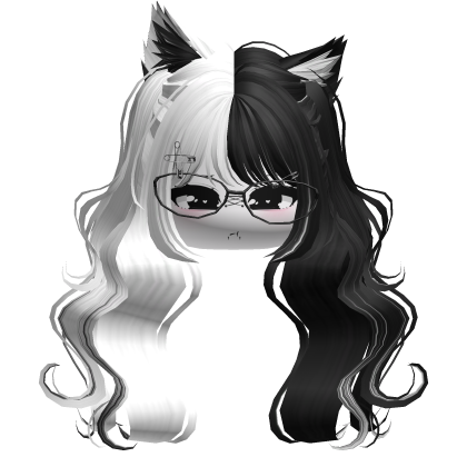 Wavy Moe Pigtails w/ Cat Ears (Black&White)