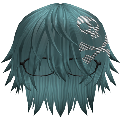 Emo Vkei Moe Boy Hair w Skull + Glasses Teal