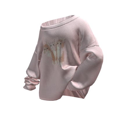 Posed Off-Shoulder Oversized Sweater (kittens)