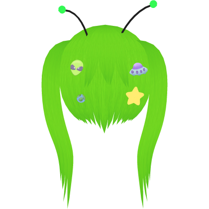 Cute Alien Girl Hair w Stickers - Green Roblox item