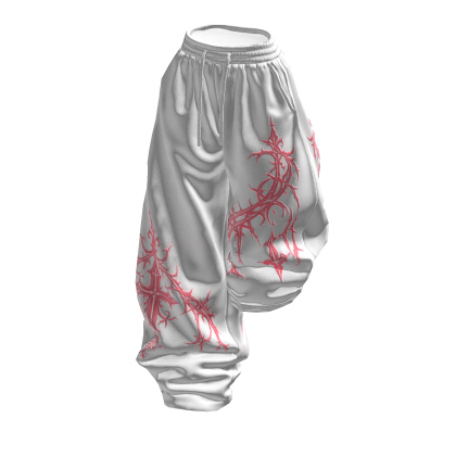 White Pink Print Half Raised Baggy Sweatpants