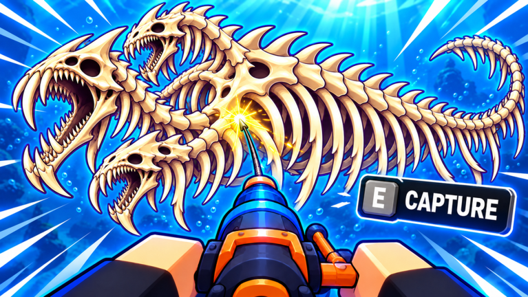 Harpoon a Fish official promotional artwork — skeletal sea monster and harpoon
