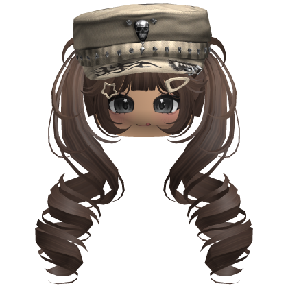 Brown Skull Y2K Cap Twirly Hair