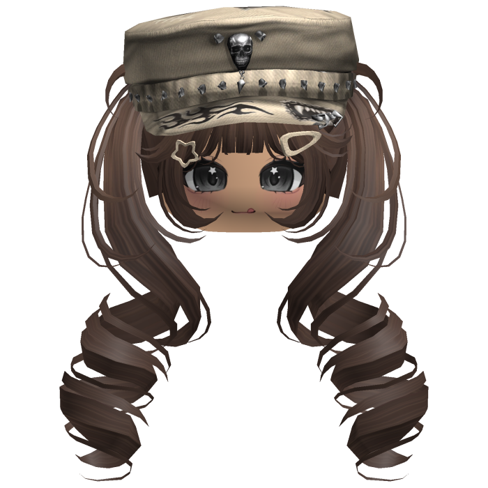 Brown Skull Y2K Cap Twirly Hair