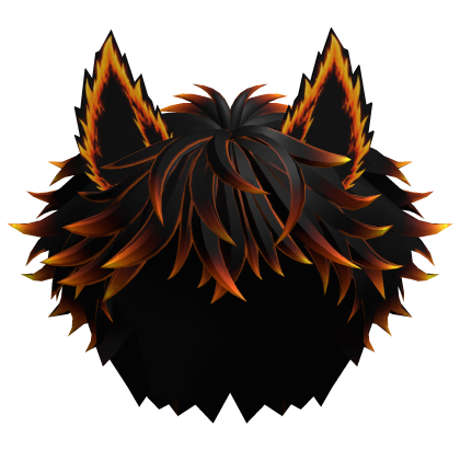 Fluffy Black Orange Hair w/ Flame Wolf Cat Ears