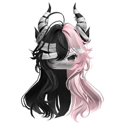 Horned Anime Demon Wolfcut (Black&Pink)