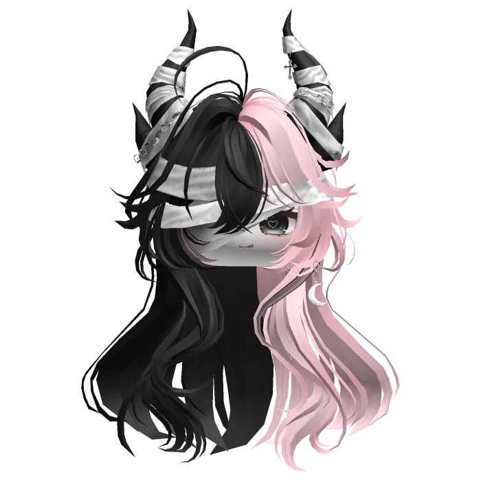 Horned Anime Demon Wolfcut (Black&Pink)