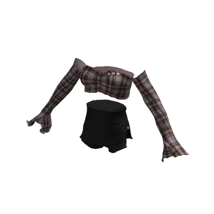 Black/Purple grid off-shoulder outfit & shorts thumbnail