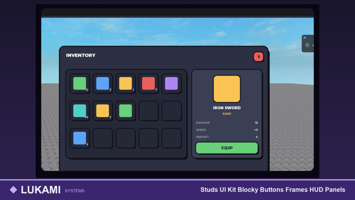 Studs UI Kit Blocky Buttons Frames HUD Panels preview 8
