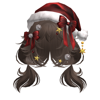 Festive Curly Christmas Ribbon Pigtails Brown