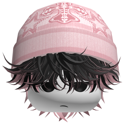 Messy Spikey Hair W/ Skater Beanie Black&Pink Roblox item