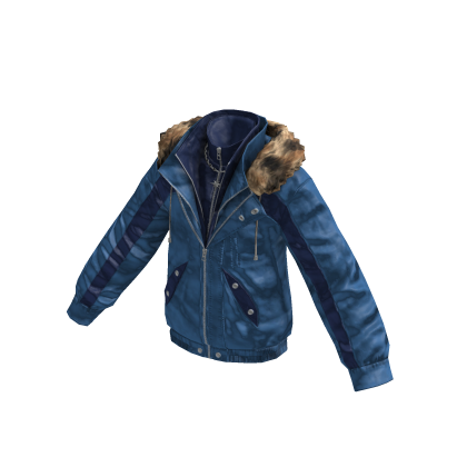 Y2K Fur Hooded Biker Jacket (Blue) thumbnail