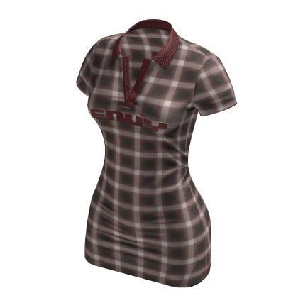 Tartan Polo Dress In Brown and Red thumbnail