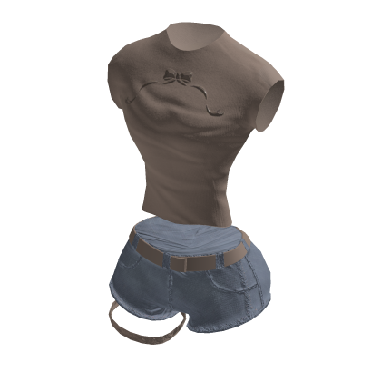Y2K Ribbon Graphic Crop w/ Jean Shorts | Brown✔️