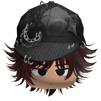 Black & Red Messy Emo Anime Boy Cap Hair w/ Face Roblox item
