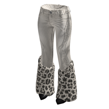 Leopard Cuff Flared Jeans (White)