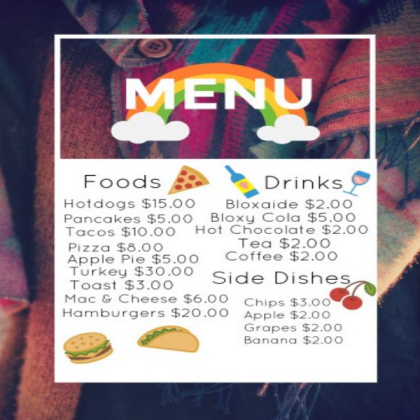 Bloxburg Cafe/Restaurant Menu Roblox decal