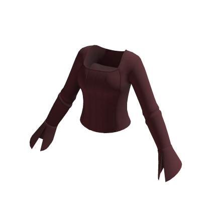 Square Neck Top w/ Flared Cuffs (Maroon)