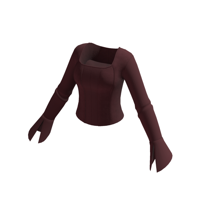 Square Neck Top w/ Flared Cuffs (Maroon)