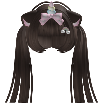 cute unicorn kitty cat ear pigtails in brown