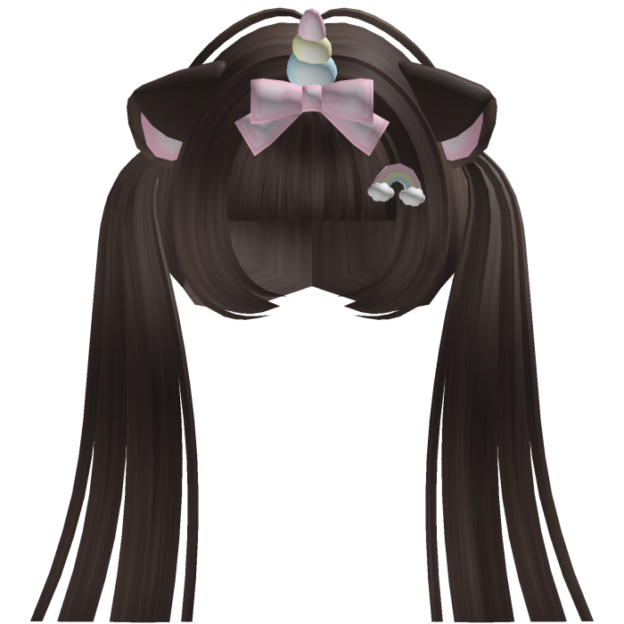 cute unicorn kitty cat ear pigtails in brown