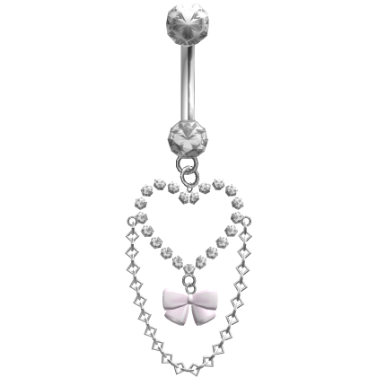 3.0 silver rhinestone heart & pink bow belly ring
