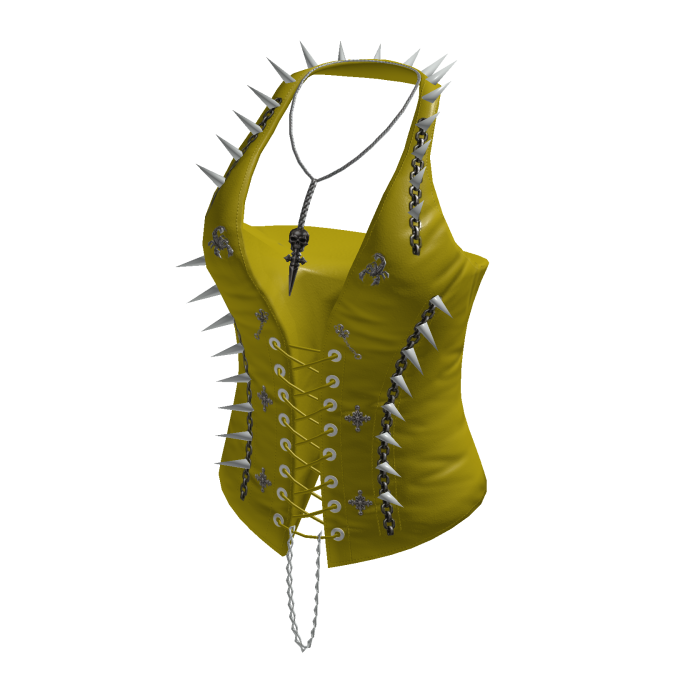 Spiked Lace Up Halter Corset (Yellow)