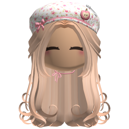 blonde curly hair w pink rose beret face necklace thumbnail