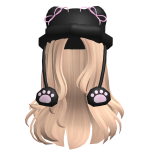 ♡ Cute Black Kitty Paws Hat Fluffy Hair (Blonde)