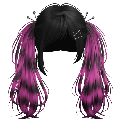 Hot Pink Raccoon Y2K Emo Punk Pigtails w/ Pins