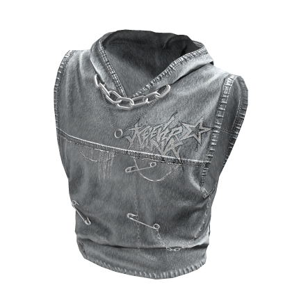 Chain Hooded Denim Tank Top (White)