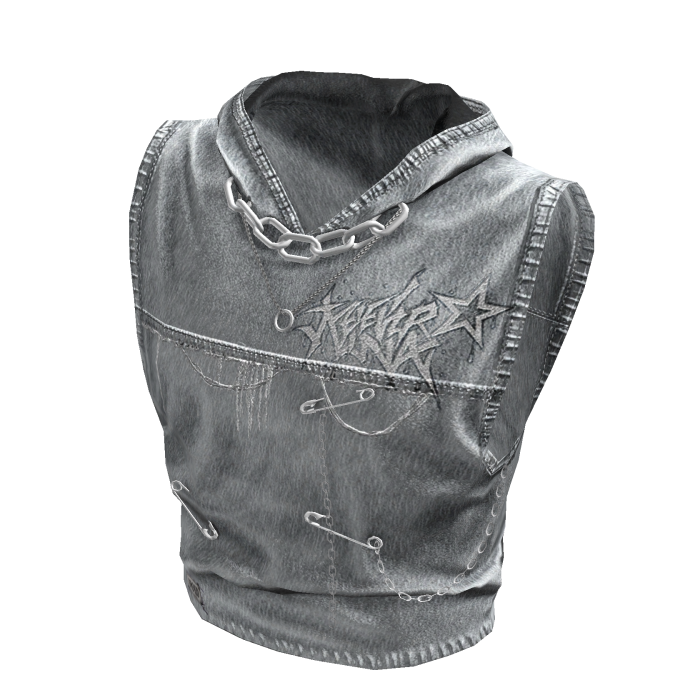 Chain Hooded Denim Tank Top (White)