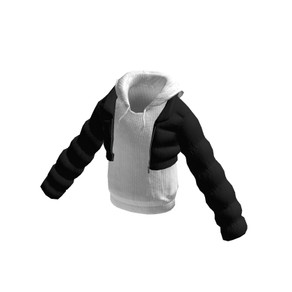 Black white puffer crop jacket and inner hoody