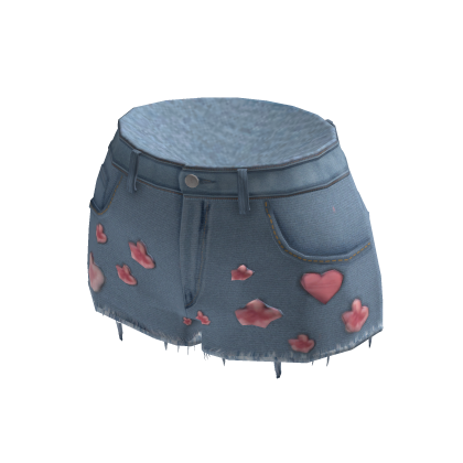 Cute Floral Hearts Jean Shorts - Blue thumbnail