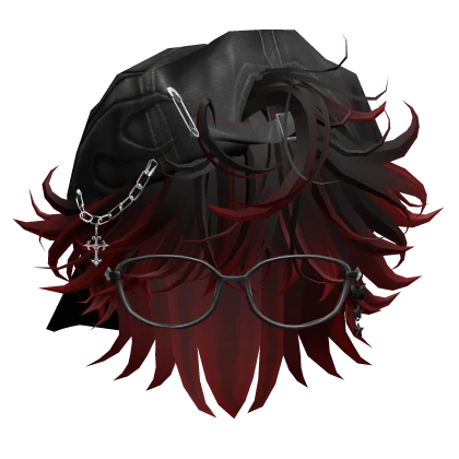 Red Ombre Messy Anime Boy Hair w/ Y2K Hat&Glasses | Roblox Item - Rolimon's