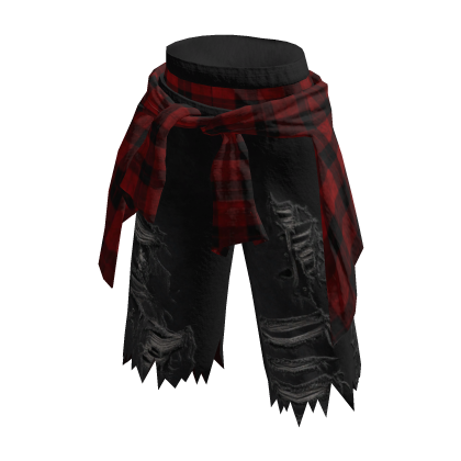 Low waist torn Black Red check shirt tied jorts thumbnail