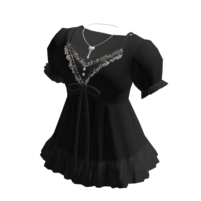 Coquette Puff Sleeve Babydoll Dress (Black)