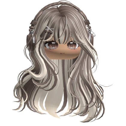 Cute Straight Hair w/ Headphones (Brown&Beige) Roblox item
