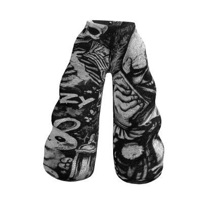 Black Wide Baggy Pants | Street Outfit | Skull