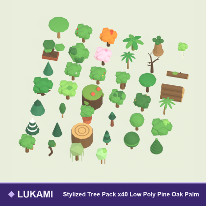 Stylized Tree Pack x40 Low Poly Pine Oak Palm