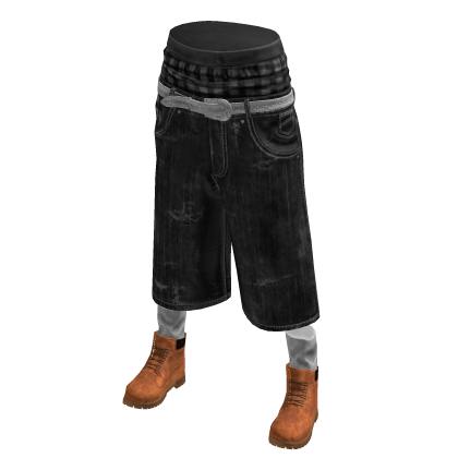 Black Sagging Baggy Denim Shorts w/ Boots