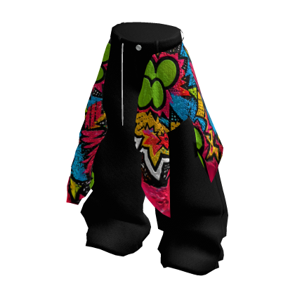 iBLOX - Y2K Colorful Pop Art Layered Baggy Pants