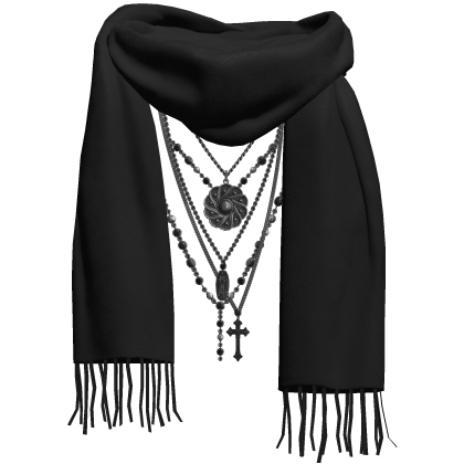 Black Thrifted Scarf w/ Rosary Chains