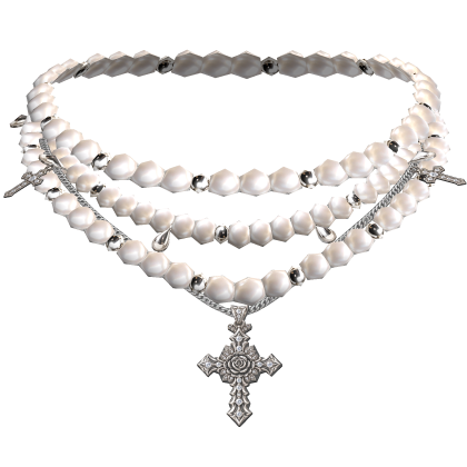 Stacked Necklace Crosses Pearls 