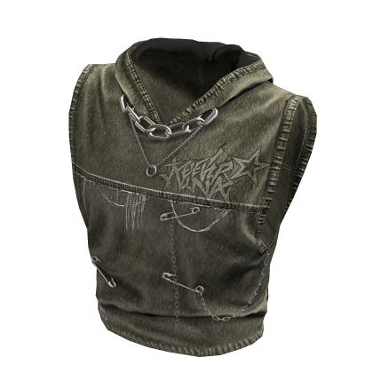 Chain Hooded Denim Tank Top (Y2k Khaki)