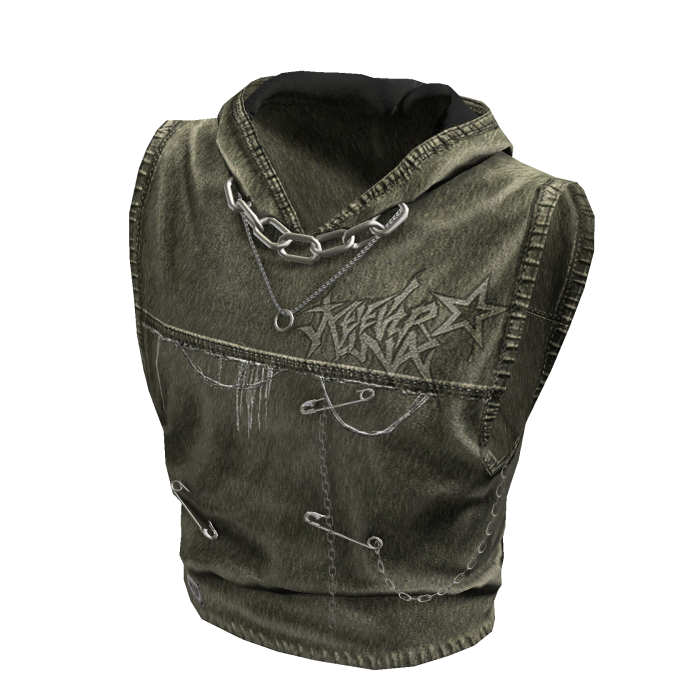 Chain Hooded Denim Tank Top (Y2k Khaki)